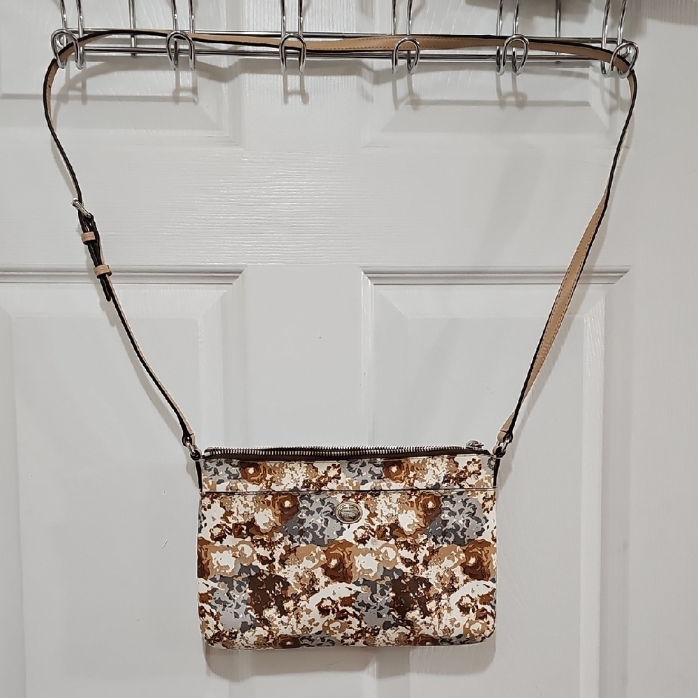 Coach Floral Abstract Crossbody Bag in Brown, Gray and Cream